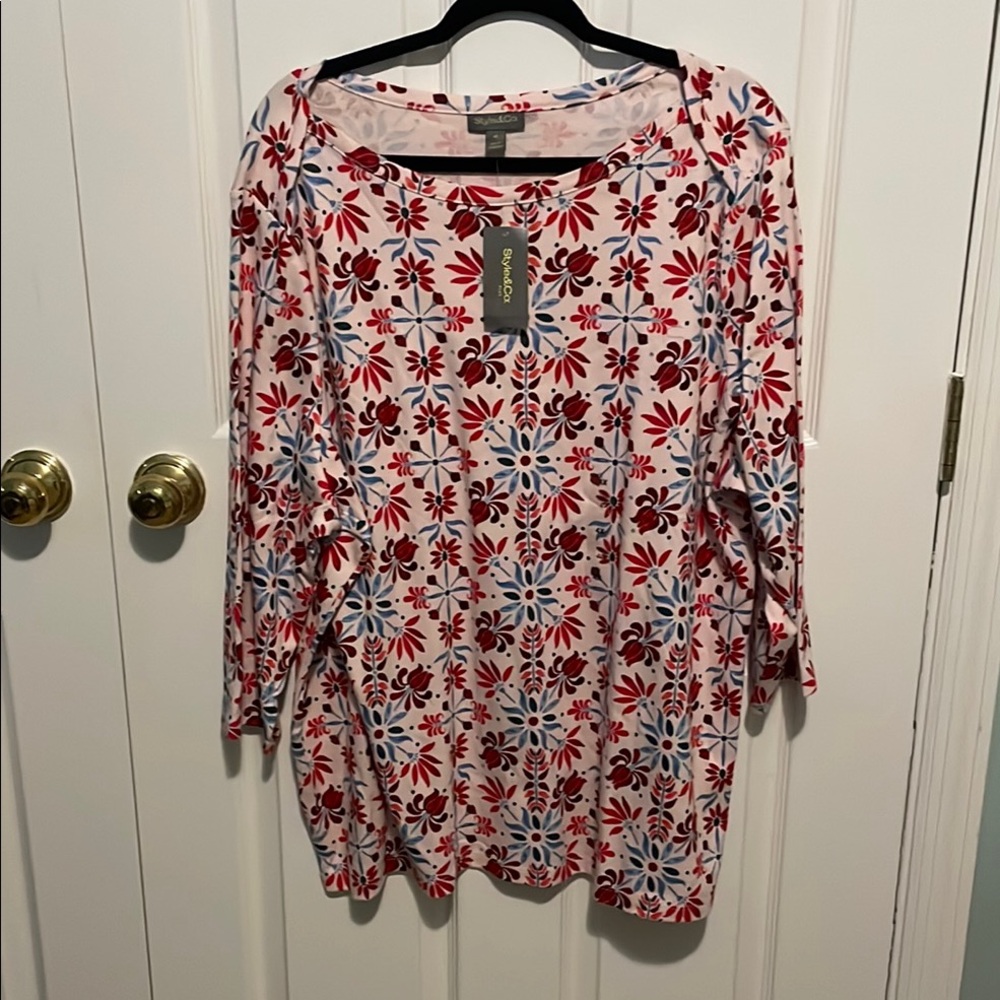 Style & Co. Red and Blue Floral Blouse